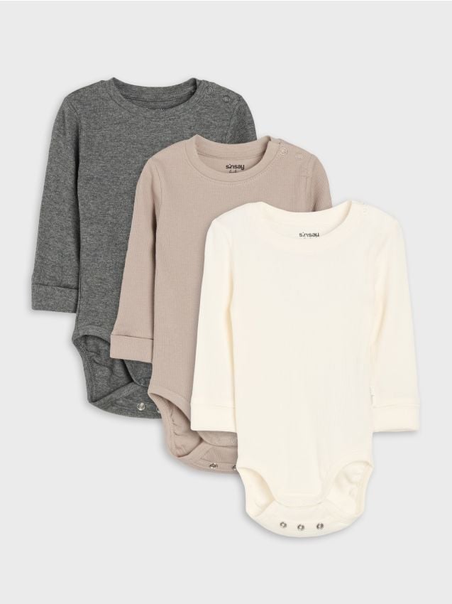 Sinsay - Set de 3 body din bumbac - crem