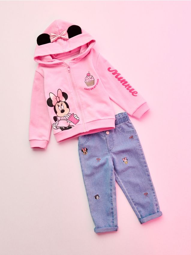 Sinsay - Bluza din Bumbac cu Elemente 3D și Imprimare Folie Minnie Mouse - roz-pudră