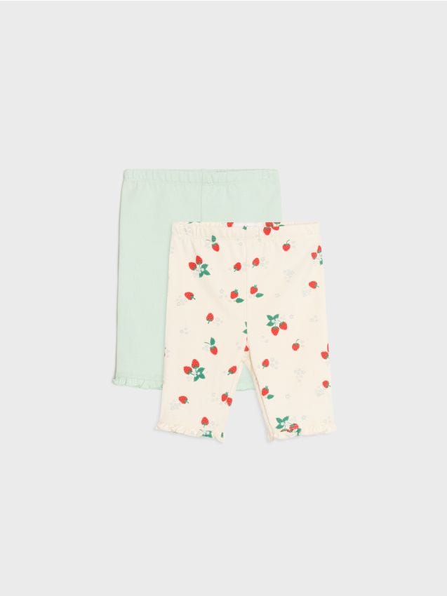 Sinsay - Krótkie legginsy wykończone falbaną 2 pack - kremowy