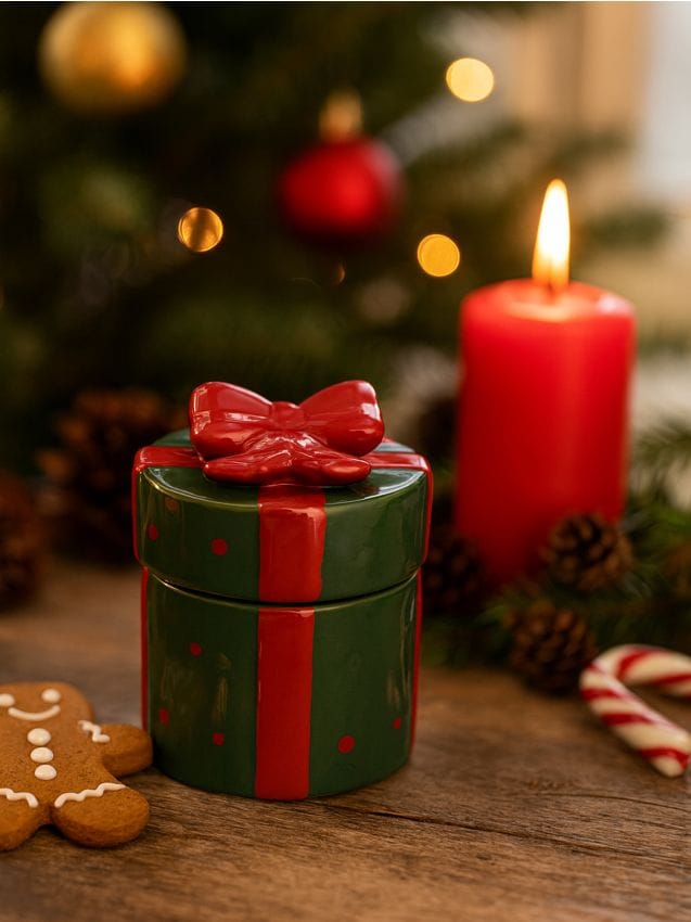 Sinsay - Vianočná nádoba na skladovanie v tvare darčeka s mašľou - viacfarebná