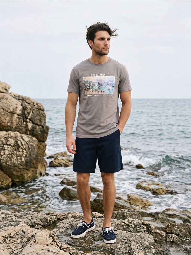 Sinsay - Pantaloni scurți cu adaos de in - bleumarin