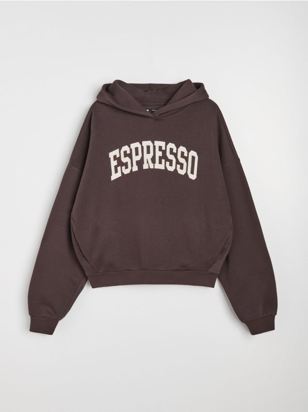 Sinsay - Hanorac hoodie cu inscripție brodată Espresso - maro-închis