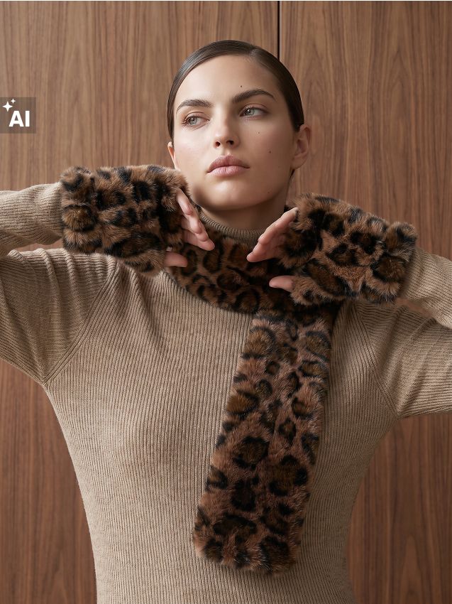 Sinsay - Mănuși fără degete din blană artificială cu imprimeu leopard - multicolor