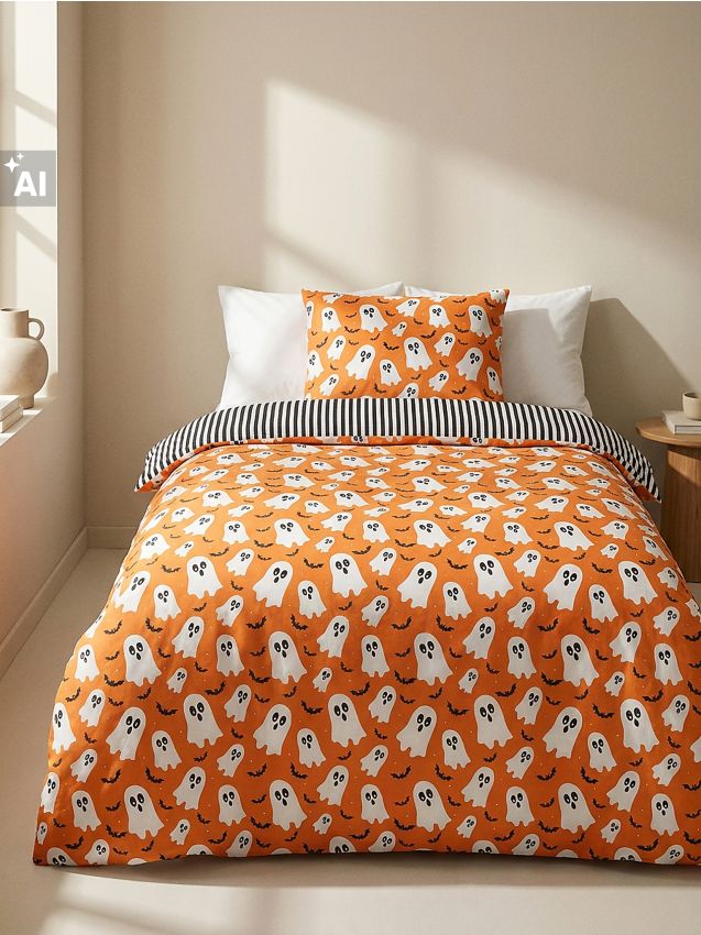 Sinsay - Set de lenjerie de pat cu motiv de Halloween - portocaliu