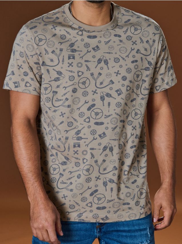 Sinsay - Tricou cu imprimeu integral - bej