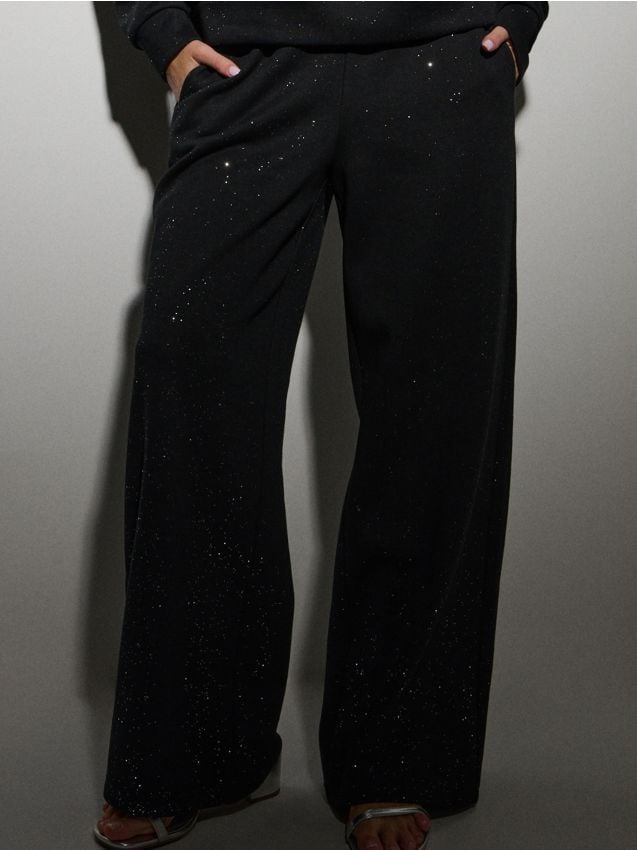 Sinsay - Teplákové nohavice s širokými nohavicami - čierna