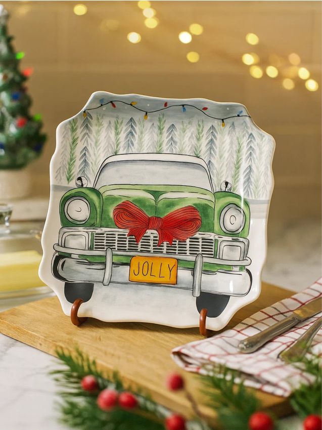 Sinsay - Vianočný tanier s motívom auta s mašľou - zelená