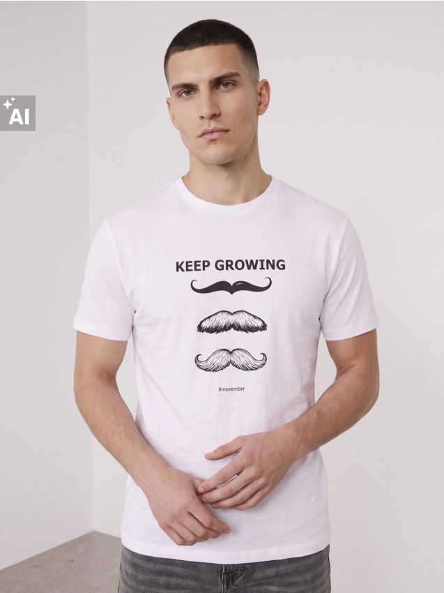 Sinsay - Pamučna majica kratkih rukava s printom brkova za Movember
