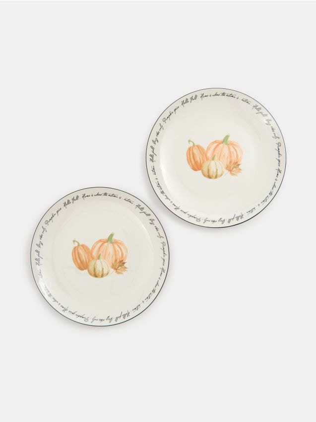 Talerze ceramiczne z nadrukiem dyni 2 pack - SINSAY