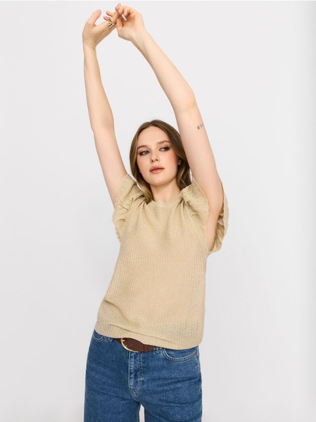 Sinsay - Bluză tip pulover cu fir metalizat și viscoză - auriu