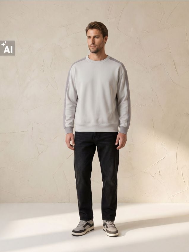Sinsay - Bluză crewneck cu amestec de bumbac - nude