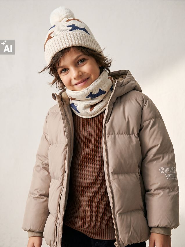 Sinsay - Set: căciulă cu pompon și guler tubular cu model de câini - multicolor