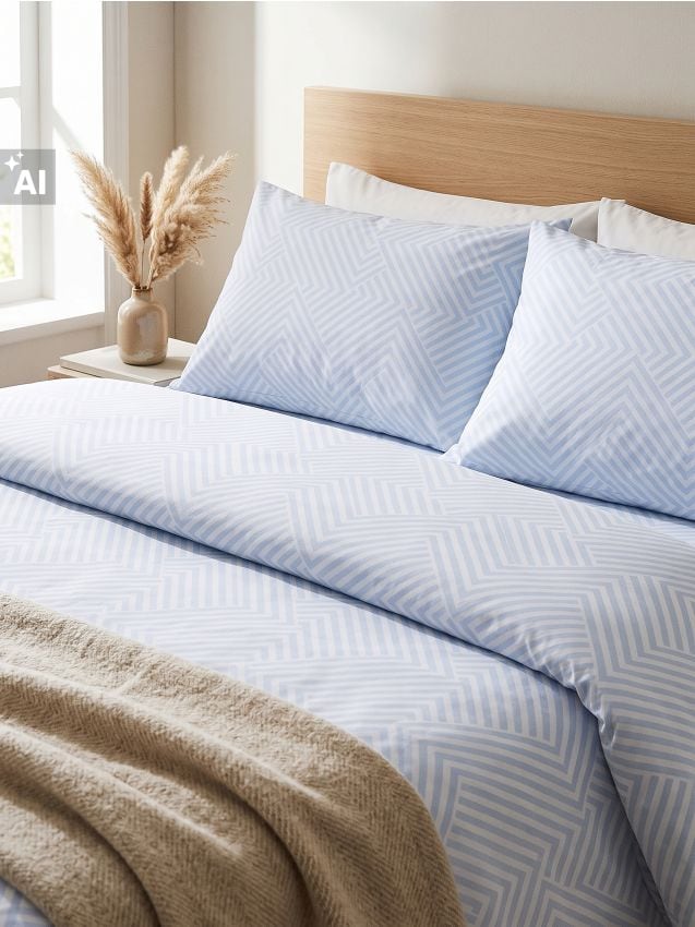Sinsay - Set de lenjerie de pat cu bumbac și model geometric - light blue