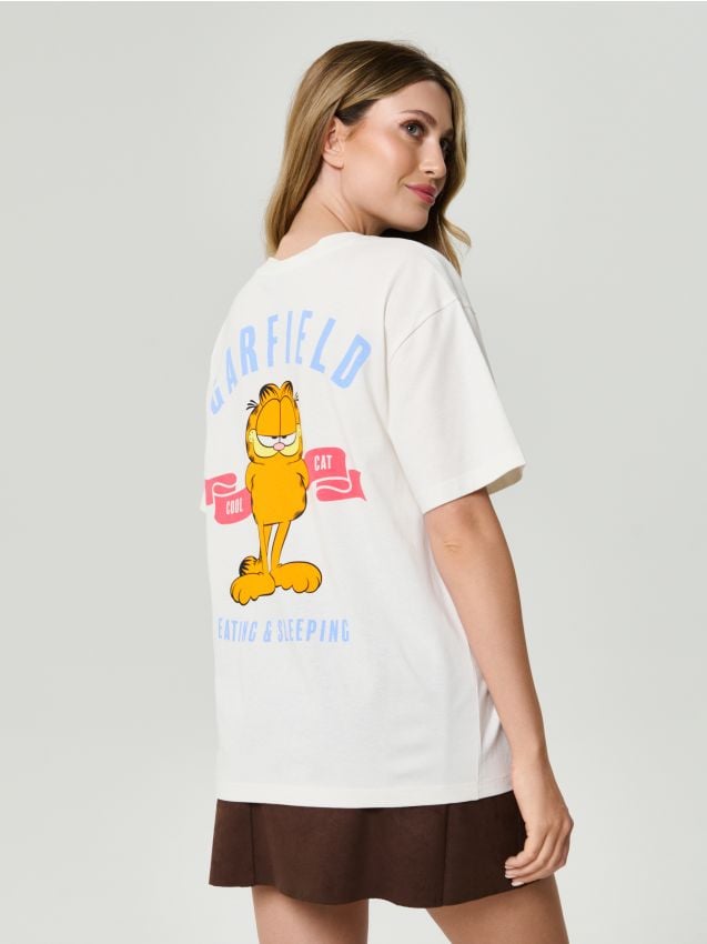 Sinsay - Bavlnená košeľa s potlačou Garfield - krémová