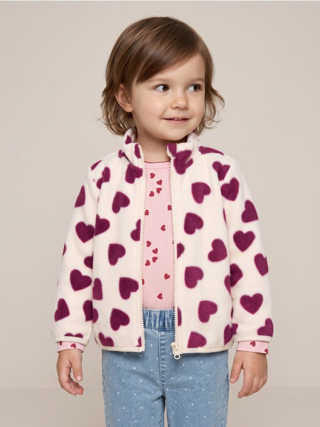 Sinsay - Hanorac Fleece Cu Model Inimi - crem