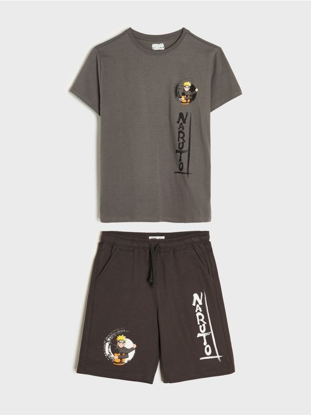 Sinsay - Compleu Cu Tricou și Pantaloni Scurți Naruto - Negru-antracit