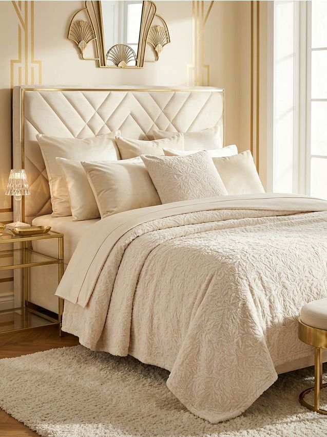 Sinsay - Cuvertură de pat cu model vegetal - crem