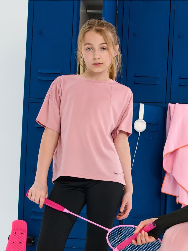 Sinsay - Tricou sportiv cu imprimare lucioasă Active - roz-pudră