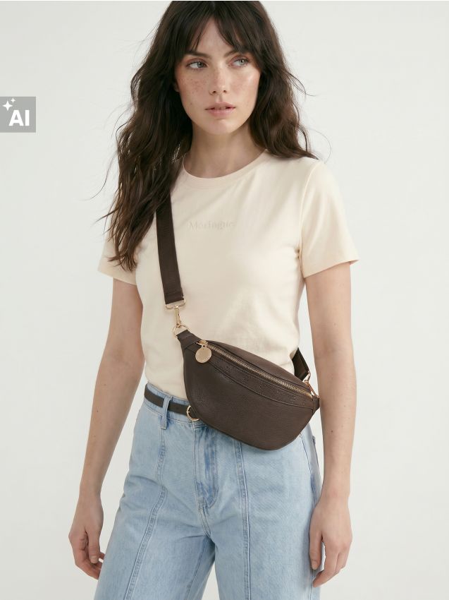 Sinsay - Tricou cu bumbac cu inscriptie brodata - nude