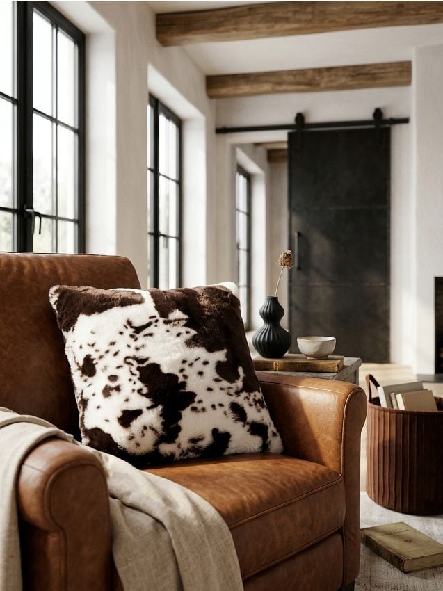 Sinsay - Perna decorativă din blană sintetică cu model de vacă - crem