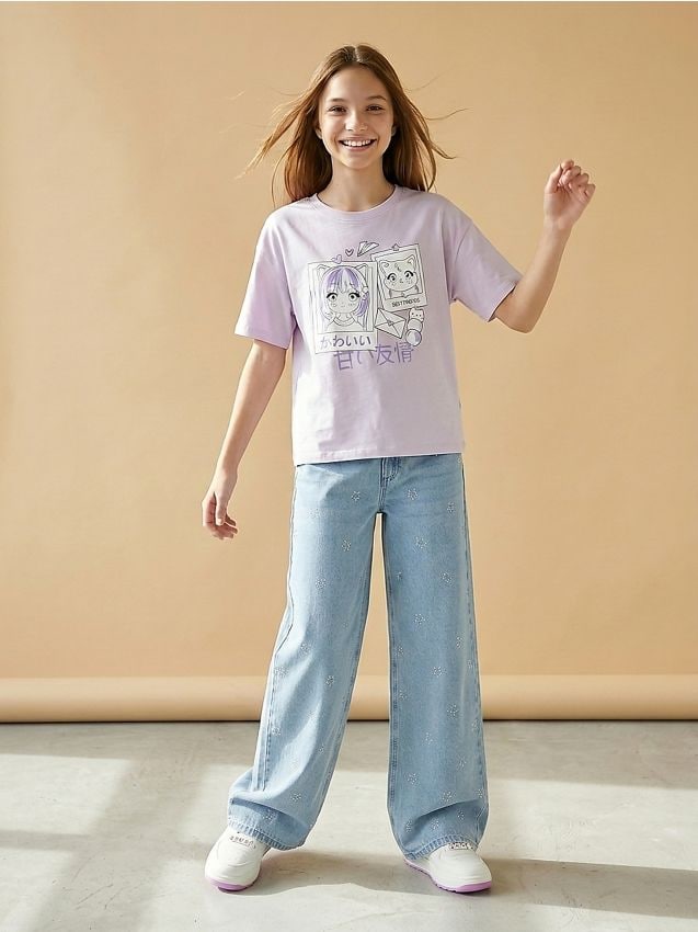 Sinsay - Tricou din bumbac cu imprimeu anime - lavand