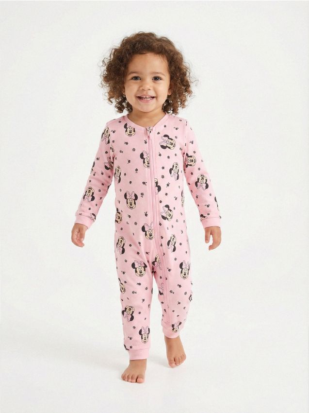 Sinsay - Salopetă din bumbac pentru bebeluși Minnie Mouse - roz-trandafiriu