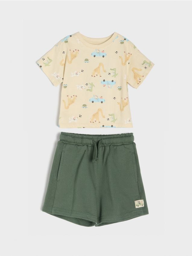 Sinsay - Bawełniany komplet: koszulka i szorty - wielobarwny