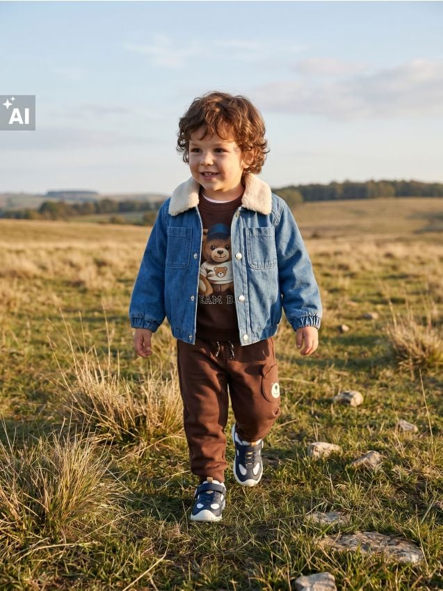 Sinsay - Jachetă din denim călduroasă cu căptușeală sherpa și broderie cu ursuleț - albastru