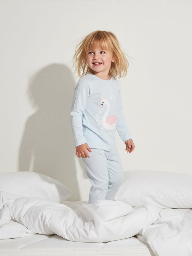 Sinsay - Bavlnená dvojdielna pyžama s potlačou - svetlomodrá