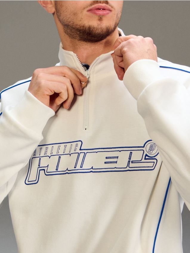 Sinsay - Bluza z nadrukiem i kontrastową lamówką - kremowy