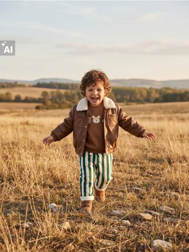 Sinsay - Jachetă călduroasă din piele ecologică cu guler din blană artificială și broderie cu ursuleț - maro