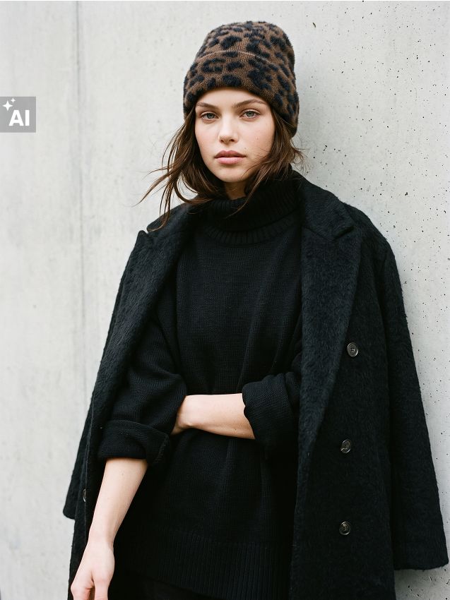 Sinsay - Căciulă beanie cu imprimeu leopard și amestec de lână - multicolor