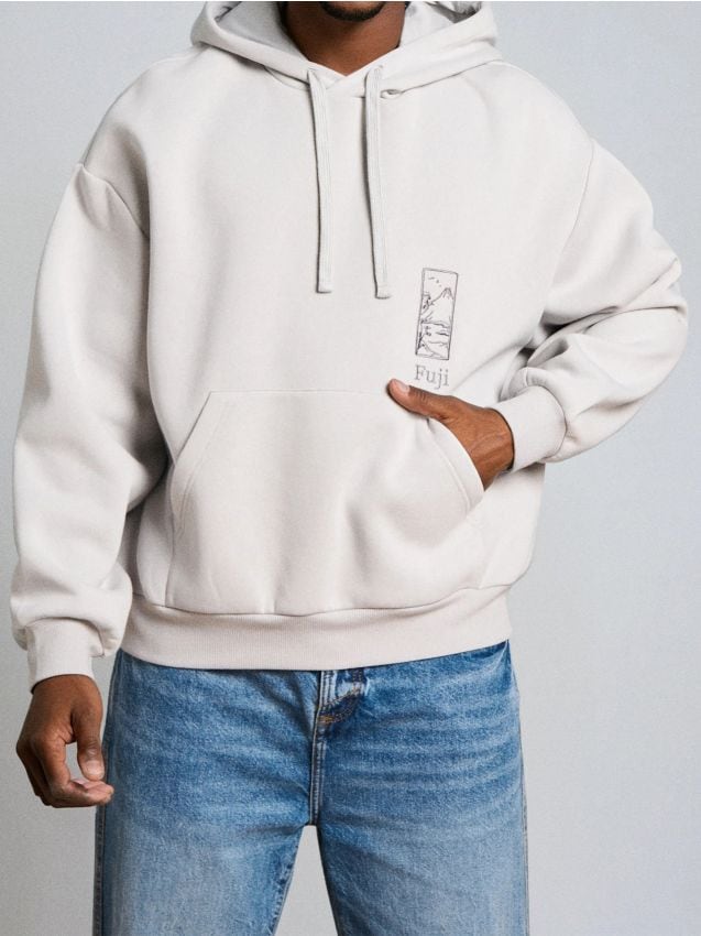 Sinsay - Hanorac Comfort Fit cu broderie - nude