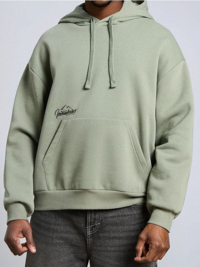 Sinsay - Hanorac Comfort Fit cu broderie - verde-deschis