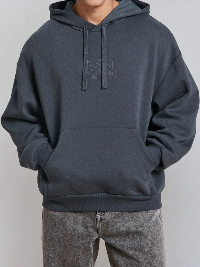 Sinsay - Hanorac Comfort Fit cu broderie - albastru metalizat