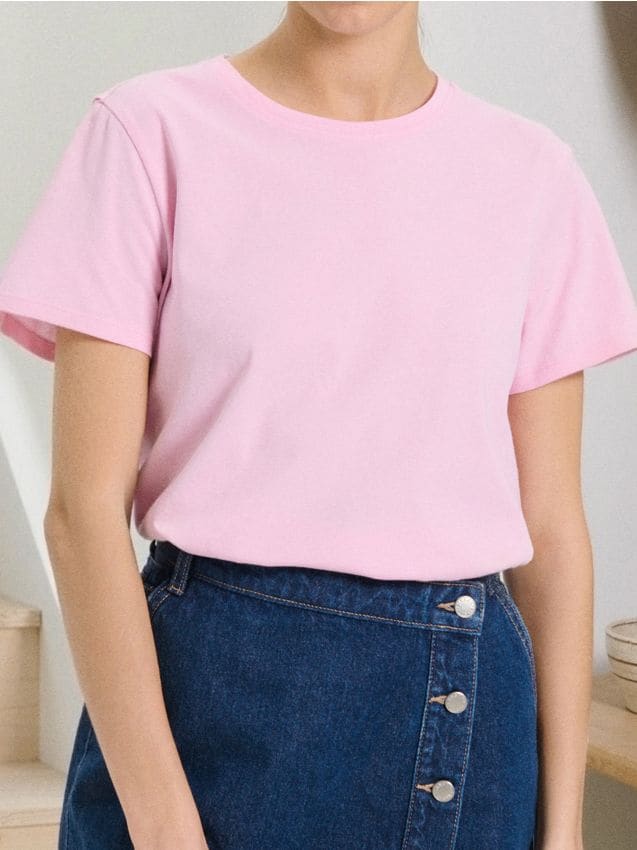 Sinsay - Bawełniana koszulka basic - różowy