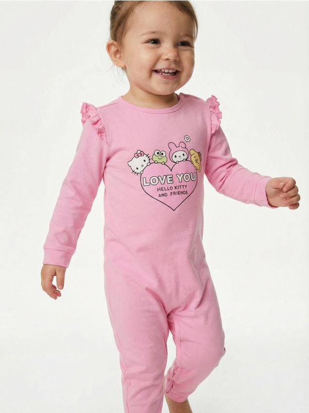 Sinsay - Salopetă din bumbac pentru bebeluși Hello Kitty - roz-begonie