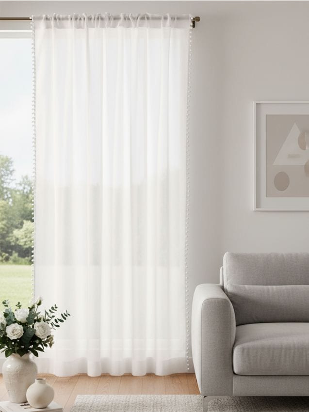 Sinsay - Draperie simplă pe inele cu pompoane - crem