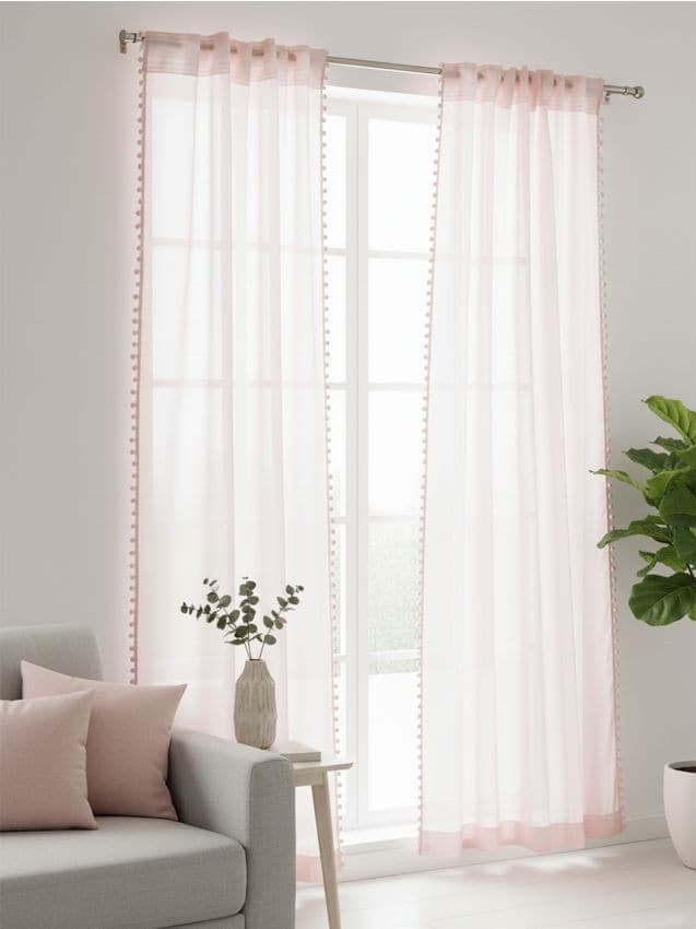 Sinsay - Draperie simplă pe inele cu pompoane - roz-pastel