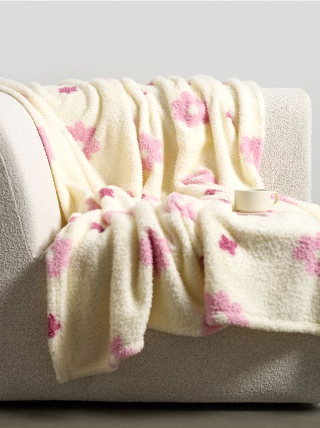 Sinsay - Pătură cu flori - crem