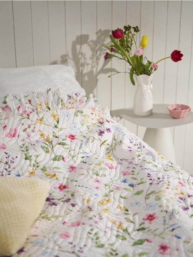 Sinsay - Cuvertură de pat cu model floral - crem