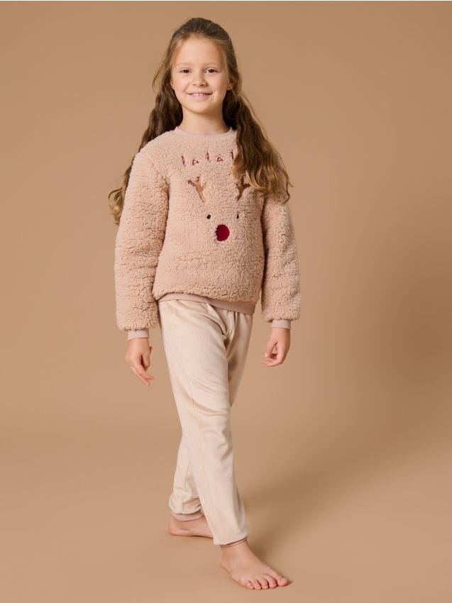 Sinsay - Puszysta świąteczna piżama z reniferem - beżowy