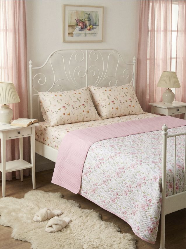 Sinsay - Cuvertură de pat cu model floral - roz-pastel