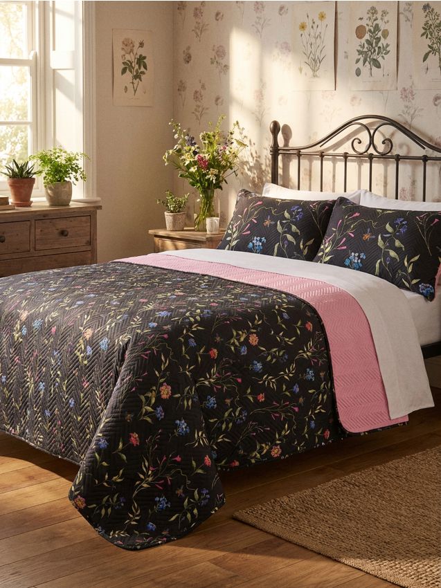 Sinsay - Cuvertură de pat cu model floral - negru