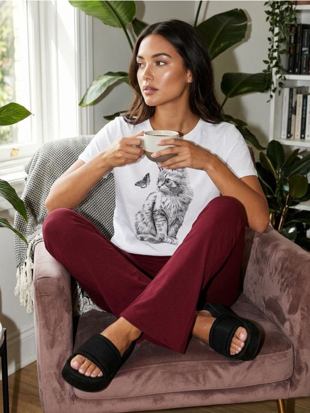 Sinsay - Tricou oversize din bumbac cu imprimeu - alb