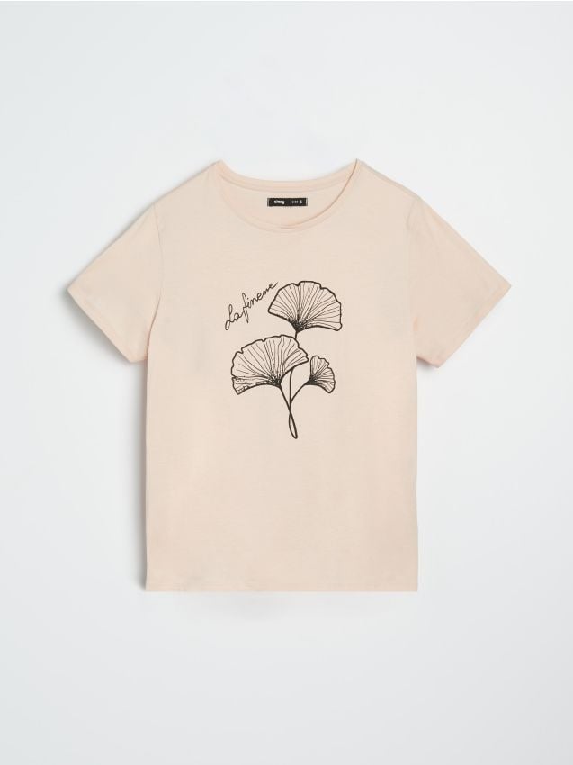 Sinsay - Bavlnené oversize tričko s potlačou - béžová