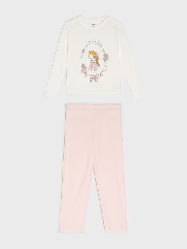 Sinsay - Bavlnená dvojdielna pyžama s potlačou - krémová