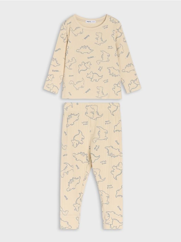 Sinsay - Bawełniany komplet w dinozaury - kremowy