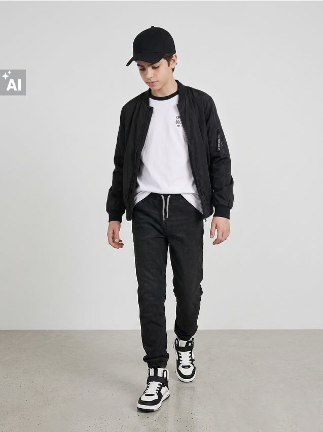 Sinsay - Blugi jogger cu efect spălat - negru