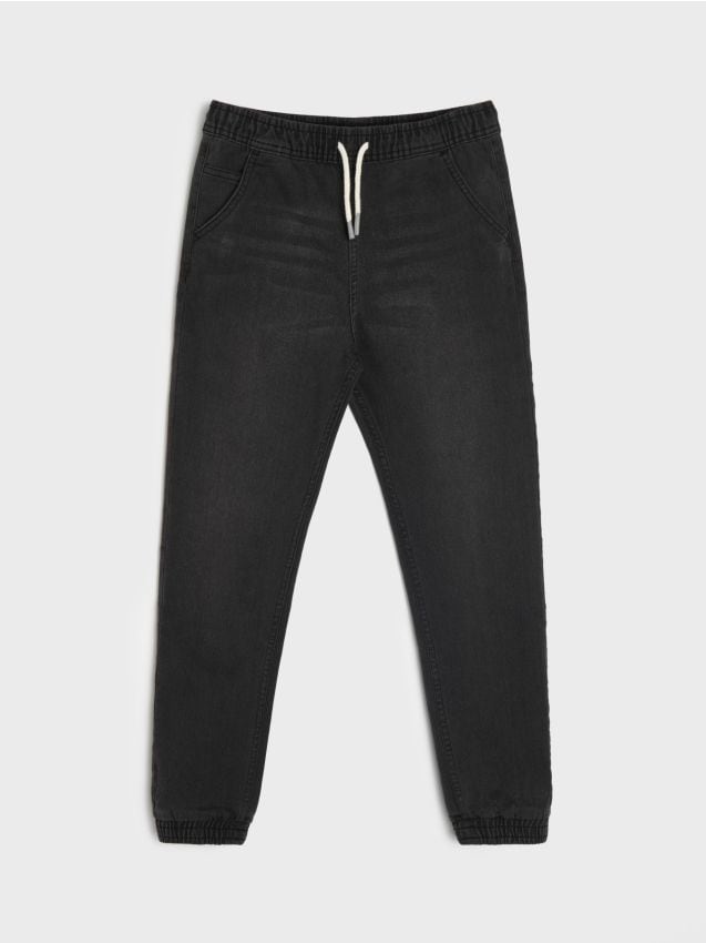 Sinsay - Jeansy jogger z efektem sprania - czarny